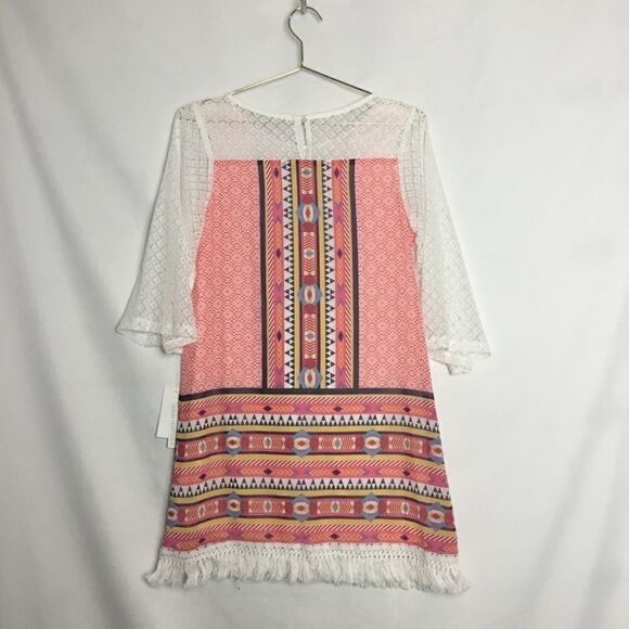 Sequin Hearts Orange Fringe Tribal Print  Dress - Picture 5 of 6